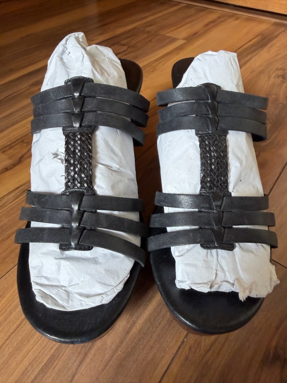 UGG Mattie Black leather platform wedge Braided-Strap Women’s Sandals